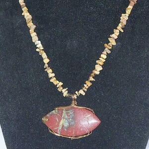 30" gemstone necklace with 3" wire wrapped pendant